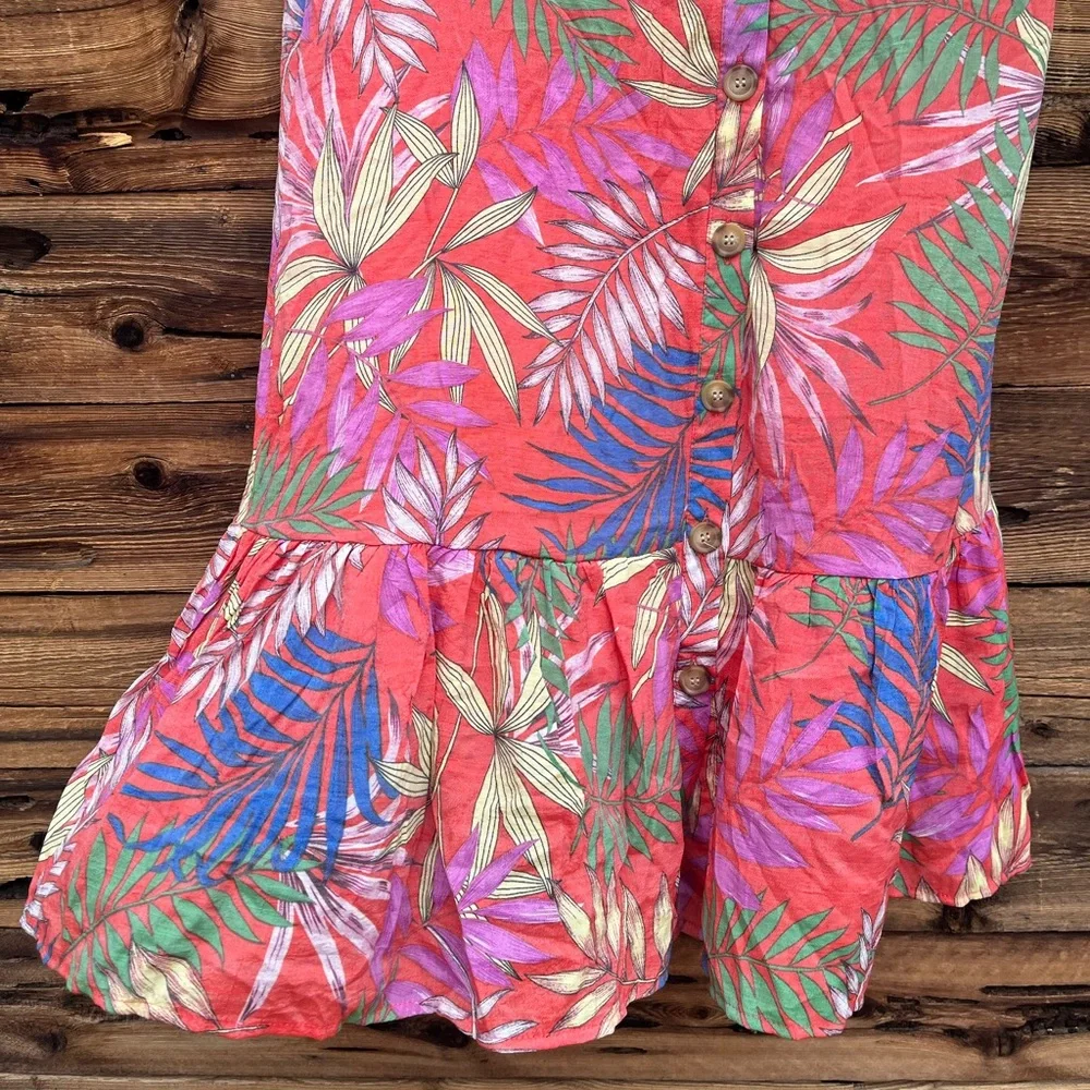MLLE GABRIELLE | Red Orange Tropical Floral Ruffle Skirt XL - Picture 3 of 6